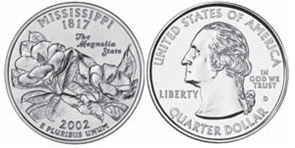 Moneda de EE. UU. Cuarto estatal  2002 Mississippi