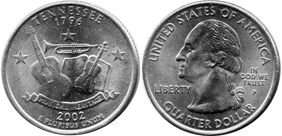 Moneda de EE. UU. Cuarto estatal  2002 Tennessee