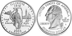 Moneda Estadounidenses State 25 centavos 2003 Illinois