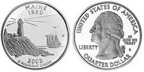 Moneda Estadounidenses State 25 centavos 2003 Maine