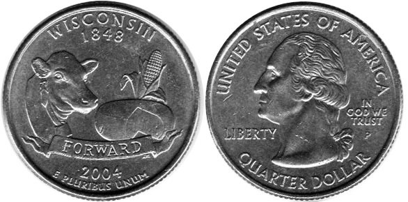 Moneda de EE. UU. Cuarto estatal  2004 Wisconsin