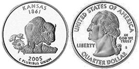 Moneda Estadounidenses State 25 centavos 2005 Kansas