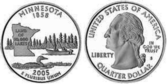 Moneda de EE. UU. Cuarto estatal  2005 Minnesota