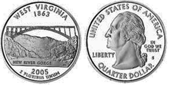 Moneda de EE. UU. Cuarto estatal  2005 West Virginia