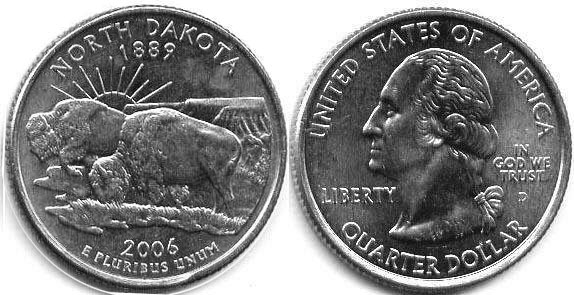 Moneda de EE. UU. Cuarto estatal  2006 North Dakota