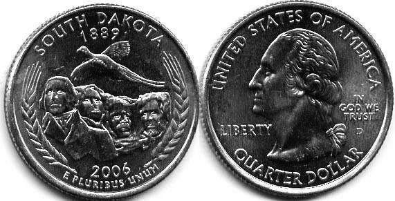 Moneda de EE. UU. Cuarto estatal  2006 South Dakota