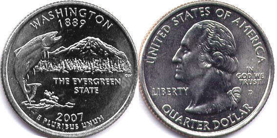 Moneda de EE. UU. Cuarto estatal  2007 Washington