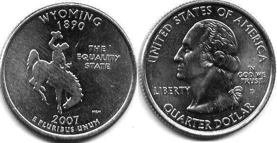 Moneda de EE. UU. Cuarto estatal  2007 Wyoming