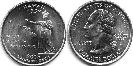 Moneda de EE. UU. Cuarto estatal  2008 Hawaii