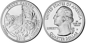 Moneda Estadounidenses Beautiful América 25 centavos 2010 Grand Canyon