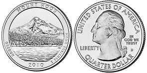 Moneda Estadounidenses Beautiful América 25 centavos 2010 Mount Hood