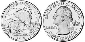Moneda Estadounidenses Beautiful América 25 centavos 2010 Yellowstone