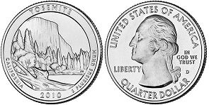 Moneda Estadounidenses Beautiful América 25 centavos 2010 Yosemite