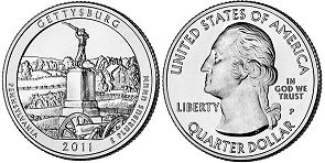 Moneda Estadounidenses Beautiful América 25 centavos 2011 Gettysburg