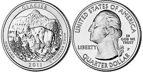 Moneda Estadounidenses Beautiful América 25 centavos 2011 Glacier