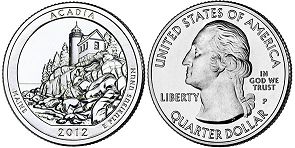 Moneda Estadounidenses Beautiful América 25 centavos 2012 Acadia
