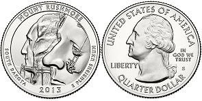 Moneda Estadounidenses Beautiful América 25 centavos 2013 Mount Rushmore