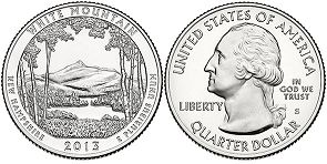 Moneda Estadounidenses Beautiful América 25 centavos 2013 White Mountain
