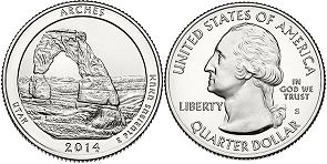Moneda Estadounidenses Beautiful América 25 centavos 2014 Arches