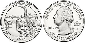 Moneda Estadounidenses Beautiful América 25 centavos 2014 Everglades