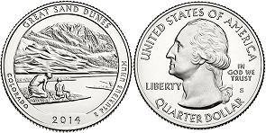 Moneda Estadounidenses Beautiful América 25 centavos 2014 Great Sand Dunes