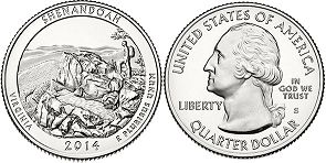Moneda Estadounidenses Beautiful América 25 centavos 2014 Shenandoah