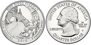 Moneda Estadounidenses Beautiful América 25 centavos 2015 Blue Ridge