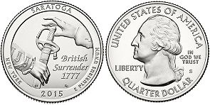 Moneda Estadounidenses Beautiful América 25 centavos 2015 Saratoga