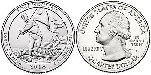 Moneda Estadounidenses Beautiful América 25 centavos 2016 Fort Moultrie
