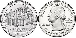 Moneda Estadounidenses Beautiful América 25 centavos 2016 Harpers Ferry