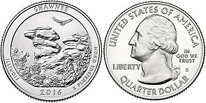 Moneda Estadounidenses Beautiful América 25 centavos 2016 Shawnee 