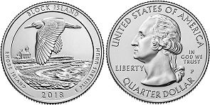 Moneda Estadounidenses Beautiful América 25 centavos 2018 Block Island