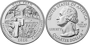 Moneda Estadounidenses Beautiful América 25 centavos 2020 Weir Farm