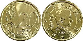 moneda Bélgica 20 euro cent 2016