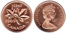 moneda canadiense Elizabeth II 1 centavo 1969