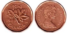 moneda canadiense Elizabeth II 1 centavo 1989