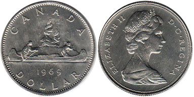 moneda canadiense Elizabeth II 1 dólar 1969