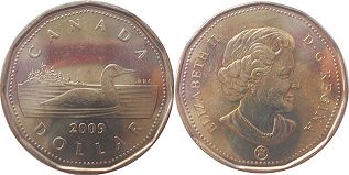 moneda canadiense Elizabeth II 1 dólar 2009