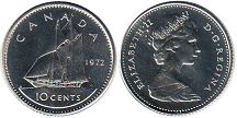 moneda canadiense Elizabeth II 10 centavos 1972 dime