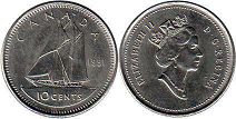 moneda canadiense Elizabeth II 10 centavos 1991 dime