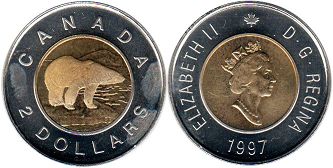 moneda canadiense Elizabeth II 2 dólares 1996 toonie