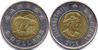 moneda canadiense Elizabeth II 2 dólares 2006 toonie