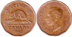 moneda canadian old moneda 5 centavos 1942