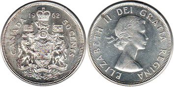 moneda canadiense Elizabeth II 50 centavos 1962 plata