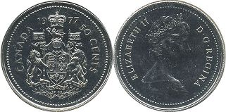 moneda canadiense Elizabeth II 50 centavos 1977