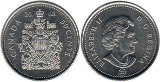 moneda canadiense Elizabeth II 50 centavos 2008