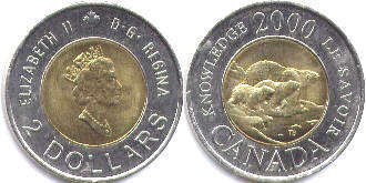  moneda canadiense conmemorativa 2 dólares 2000
