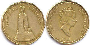  moneda canadiense conmemorativa 1 dólar 1994