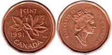moneda canadiense 1 centavo 1991