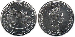 moneda canadiense conmemorativa 25 centavos (quarter) 1992 New Brunswick